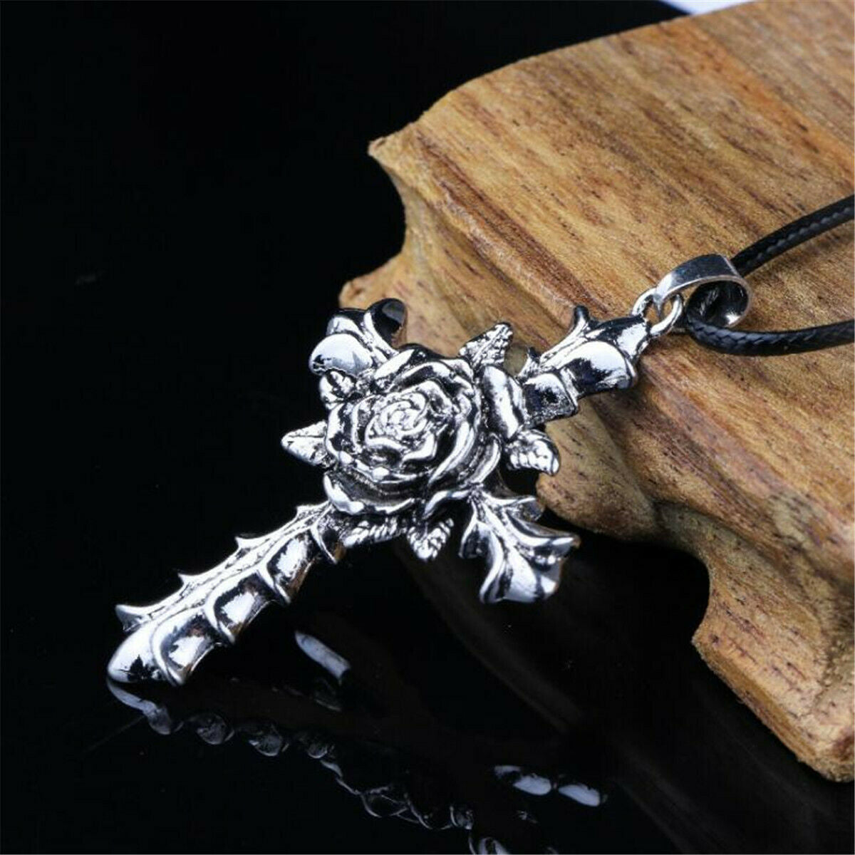 Fashion Alloy Cross Rose Retro Pendant Necklace Men's Jewelry Gift