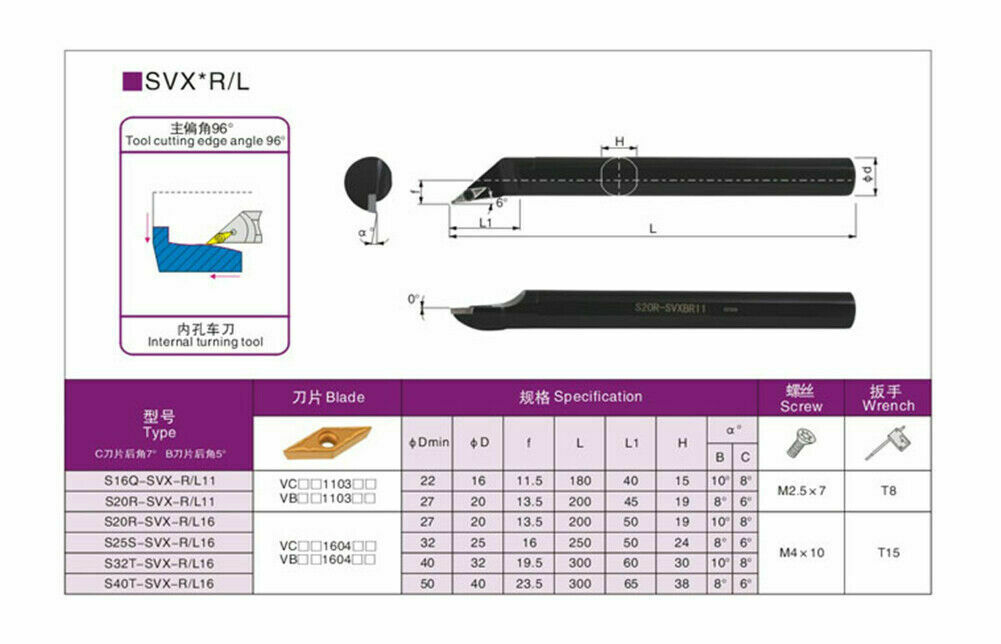 96° S12M SVXBR11(12×150mm)Internal Lathe Boring Bar Turning Tool For VCMT1604