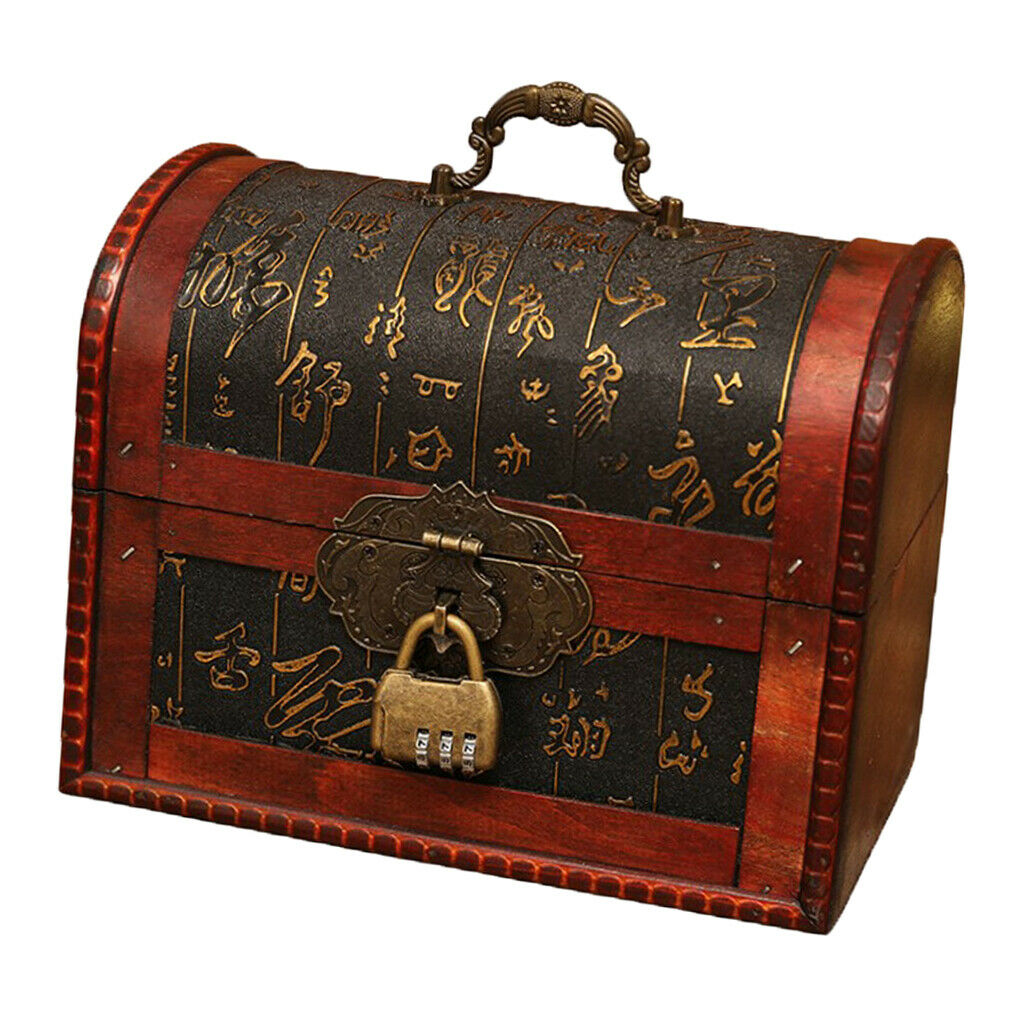 Wooden Jewelry Treasure Chest Trinket Necklace Photos Metal Password Storage Box
