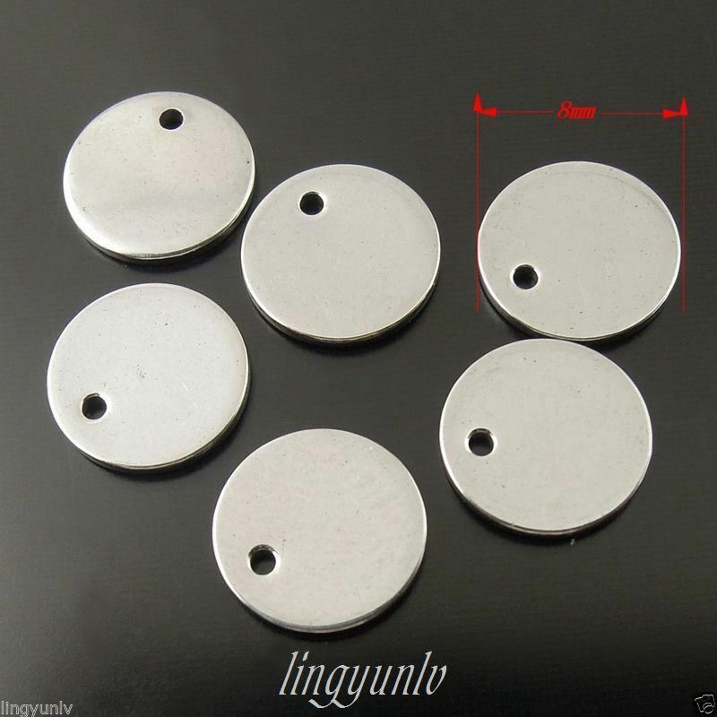40x SilverTone Stainless Steel Round Blank Stamping Tags finding Pendants 8mm