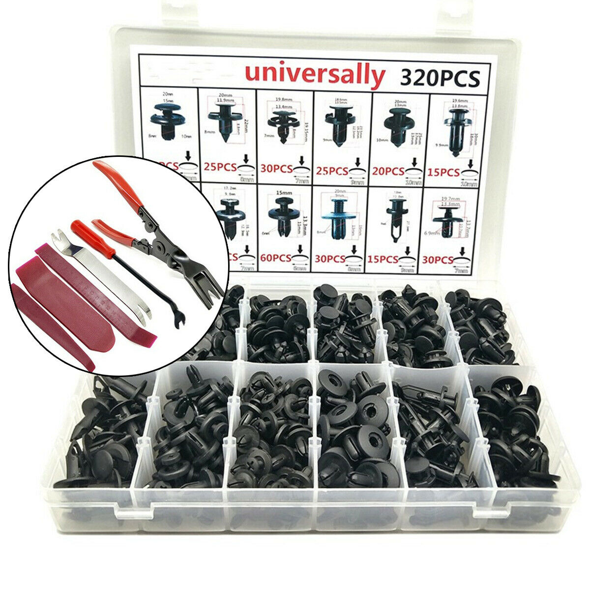 320PCS Auto Fastener Clip Plastic Car Door Bumper Fender With 6PCS Repair Pliers
