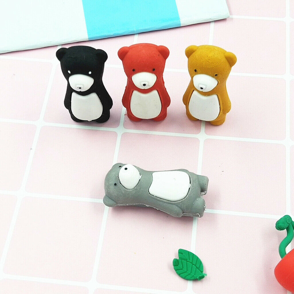 10pcs/Pack Attractive Cartoon Bear Animals Pencil Erasers for Kid Multicolor