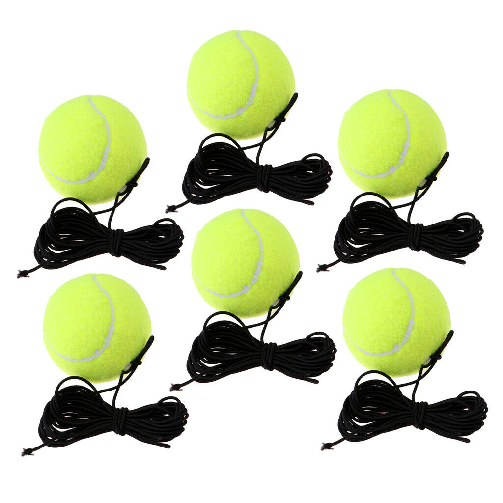 6x Tennis Practice Ball W/ String For Single Tennis Speed Reaction Ball Training
