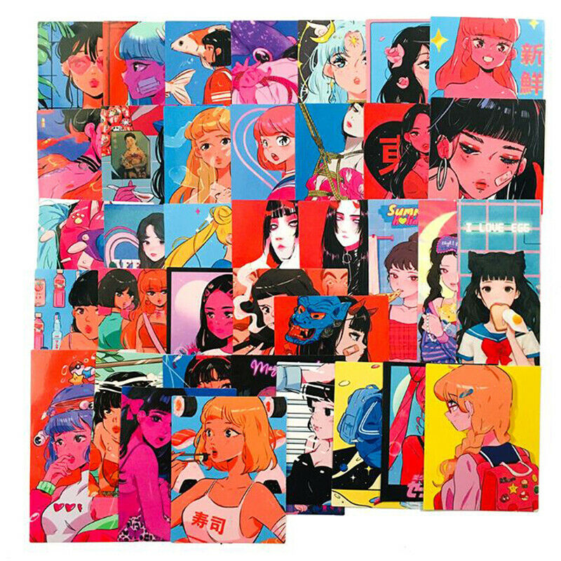 37Pcs Japan Retro Anime Girl Stickers DIY Diary Laptop Phone Suitcase Dec.l8