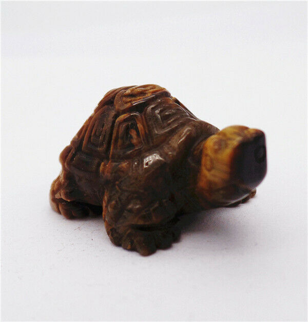 36x24x18mm Natural Tiger Eye Gem Carved Tortoise Decoration Statue Decor HH7910