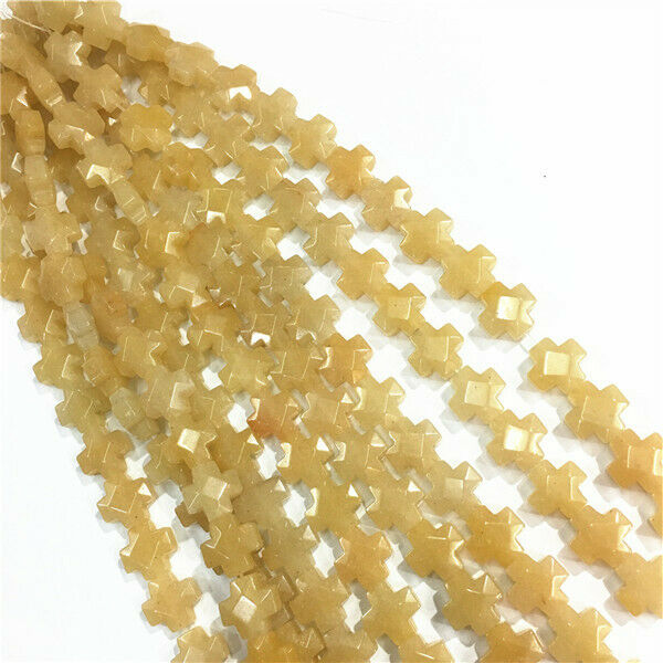 1 Strand/17Pcs 12x12x6mm Natural Yellow Jade Faceted Cross Loose Beads HH687