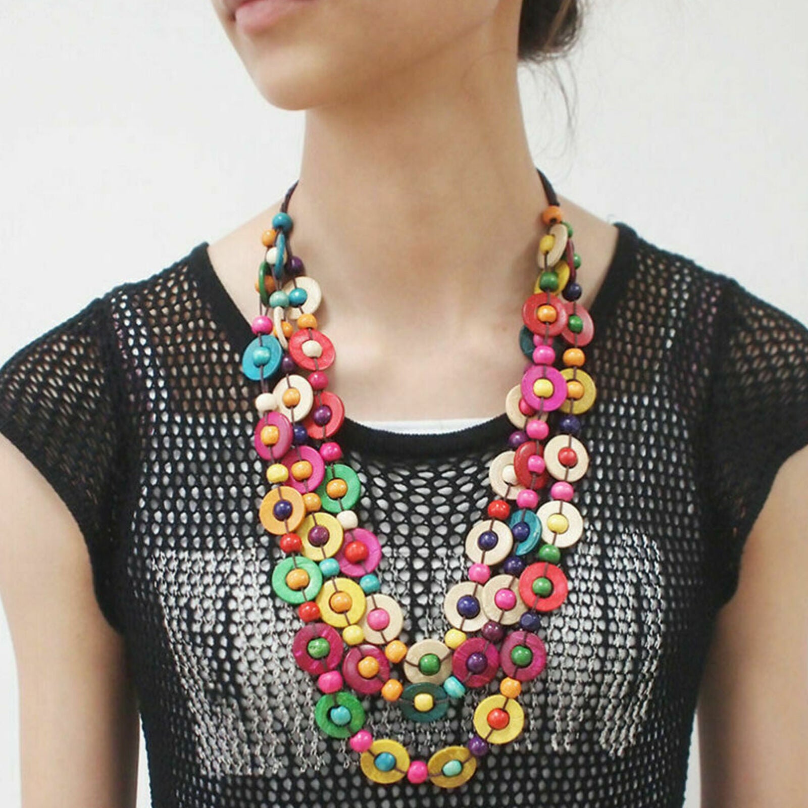 Retro Ethnic Bohemia Necklace Wooden Beads Jewelry Pendant Sweater Chain New