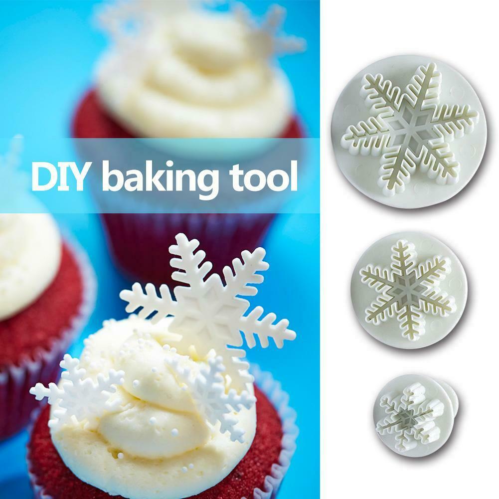 3pcs Snowflake Embossed Mould Fondant Cake Decoration Mold DIY Baking Tools @