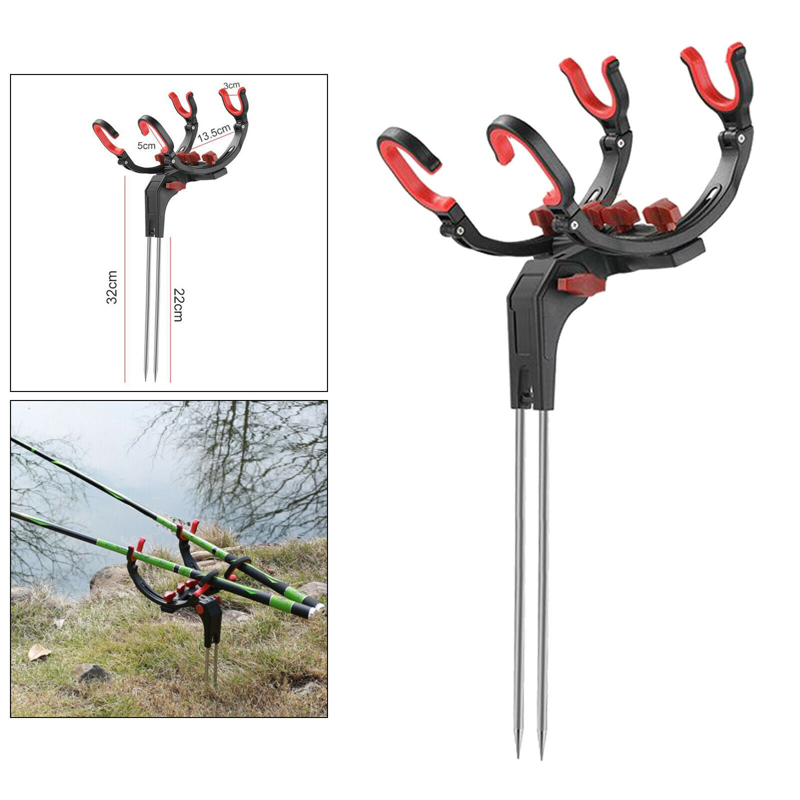 2X Fishing Rod Holders Ground Support Stand Fishing Pole Support Holder Double