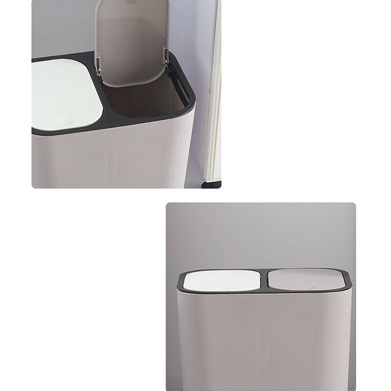 Trash Can Rectangle Plastic Push-Button Dual Compartment 12 Liter Recycling WaX6