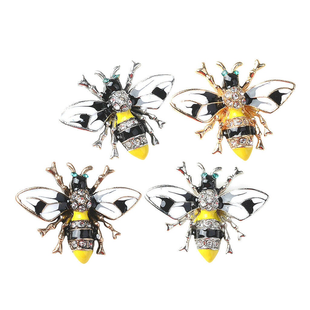 4x Alloy Bee Crystal Enamel Flatback Button for DIY Hair Accessories Jewelry