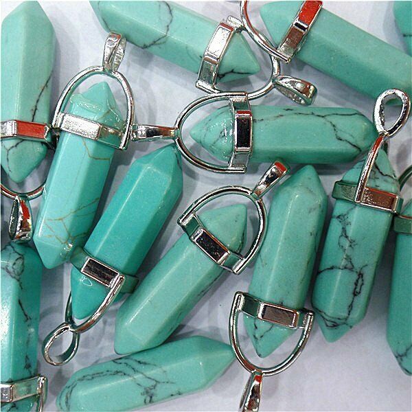 25Pcs 42x9mm Green Turquoise Point Chakra Healing Six Angle Pendant DIY HH8012