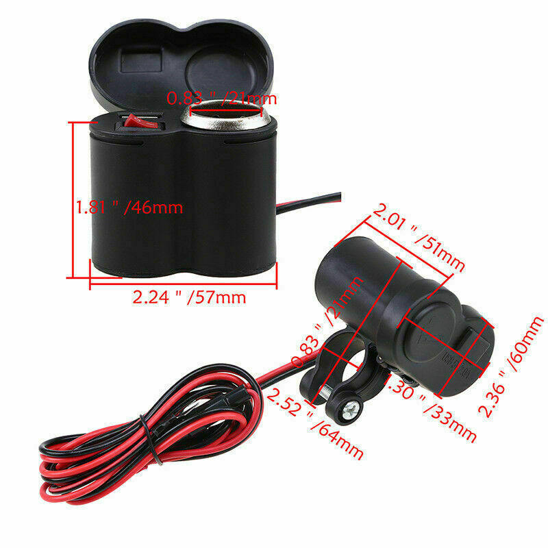 USB Phone Charger Power Cigarette Lighter Socket Universal For 7/8" Motorcycle