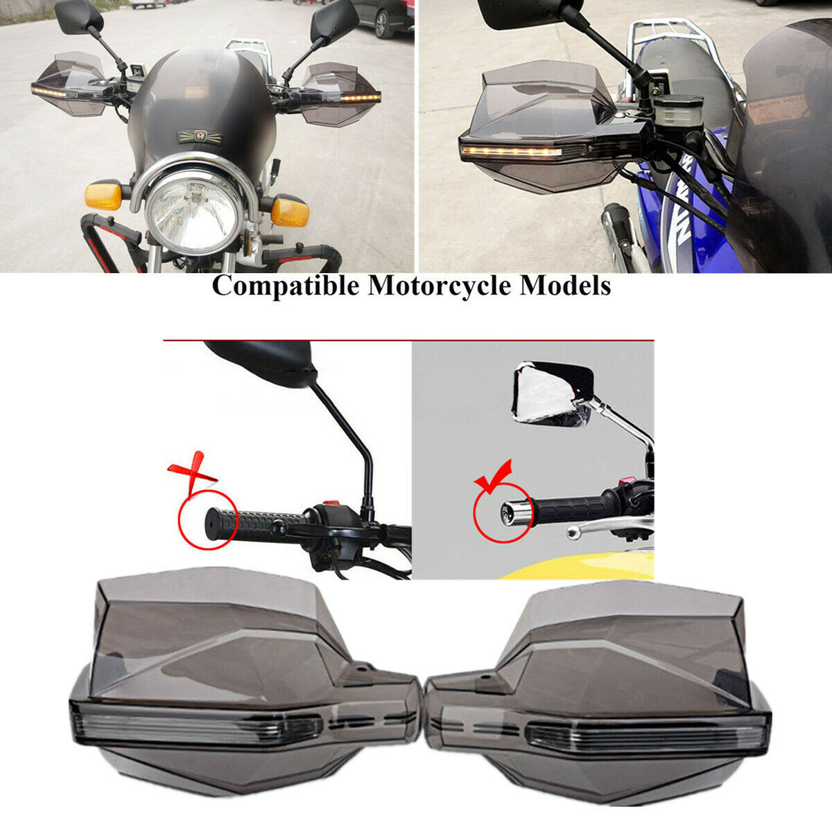 1 Pair 22mm PC Motorcycle Hand Guards with High Brightness LED Turn Signal Light