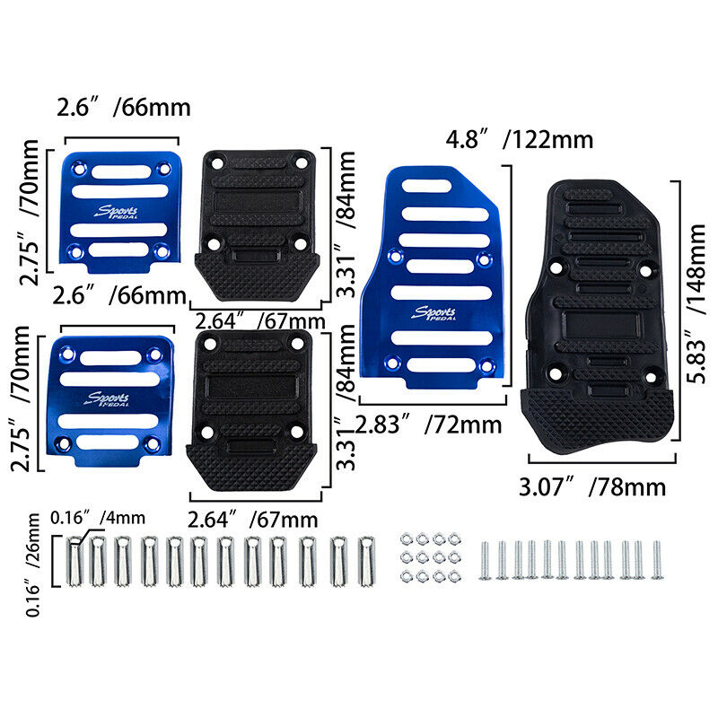 3Pcs Universal Non-Slip Manual Gas Brake Foot Pedal Pad Cover Accelerator Blue