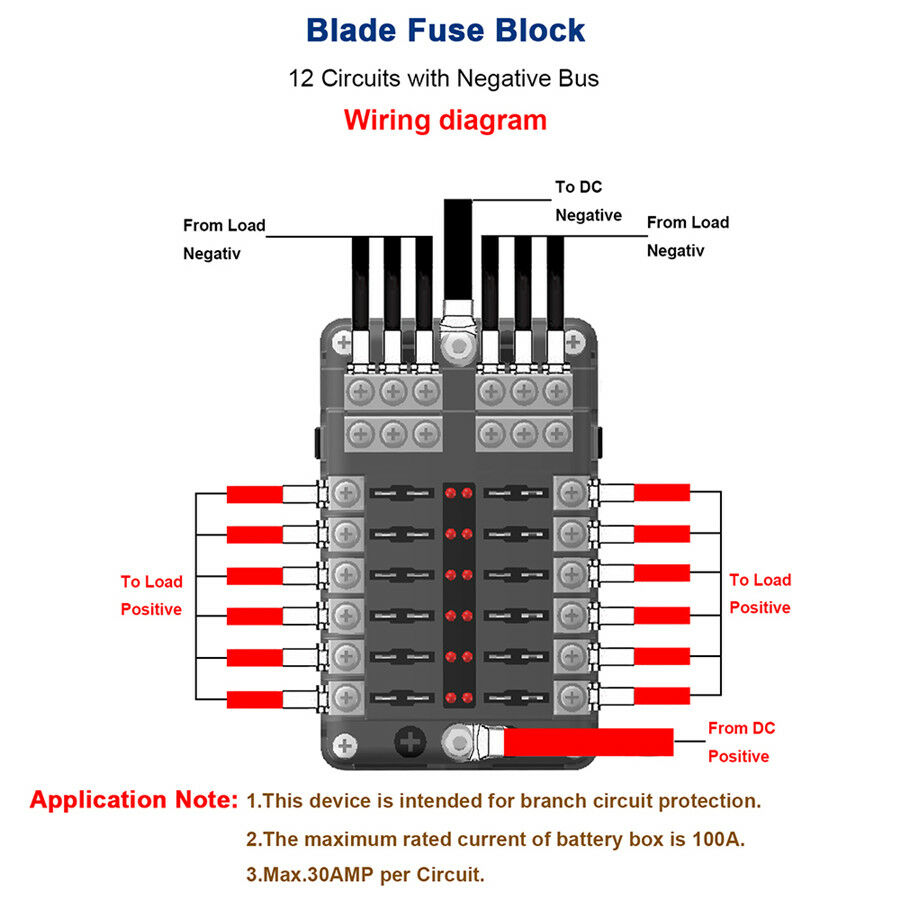 12V/24V 12 Way Blade Fuse Holder PBT Fuse Box Block Case Car Truck Boat Marine