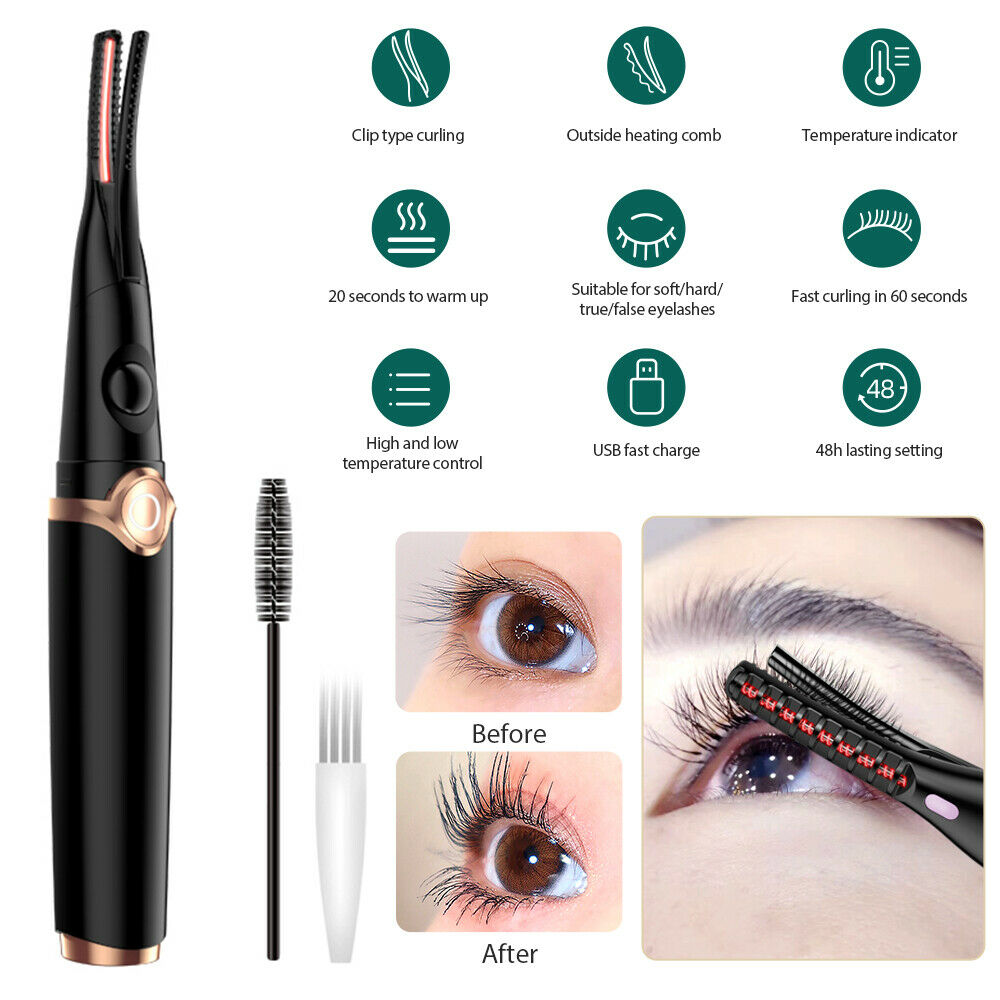 Electric Heated Eyelash Curler USB Rechargeable Long Lasting Beauty Makeup Tool