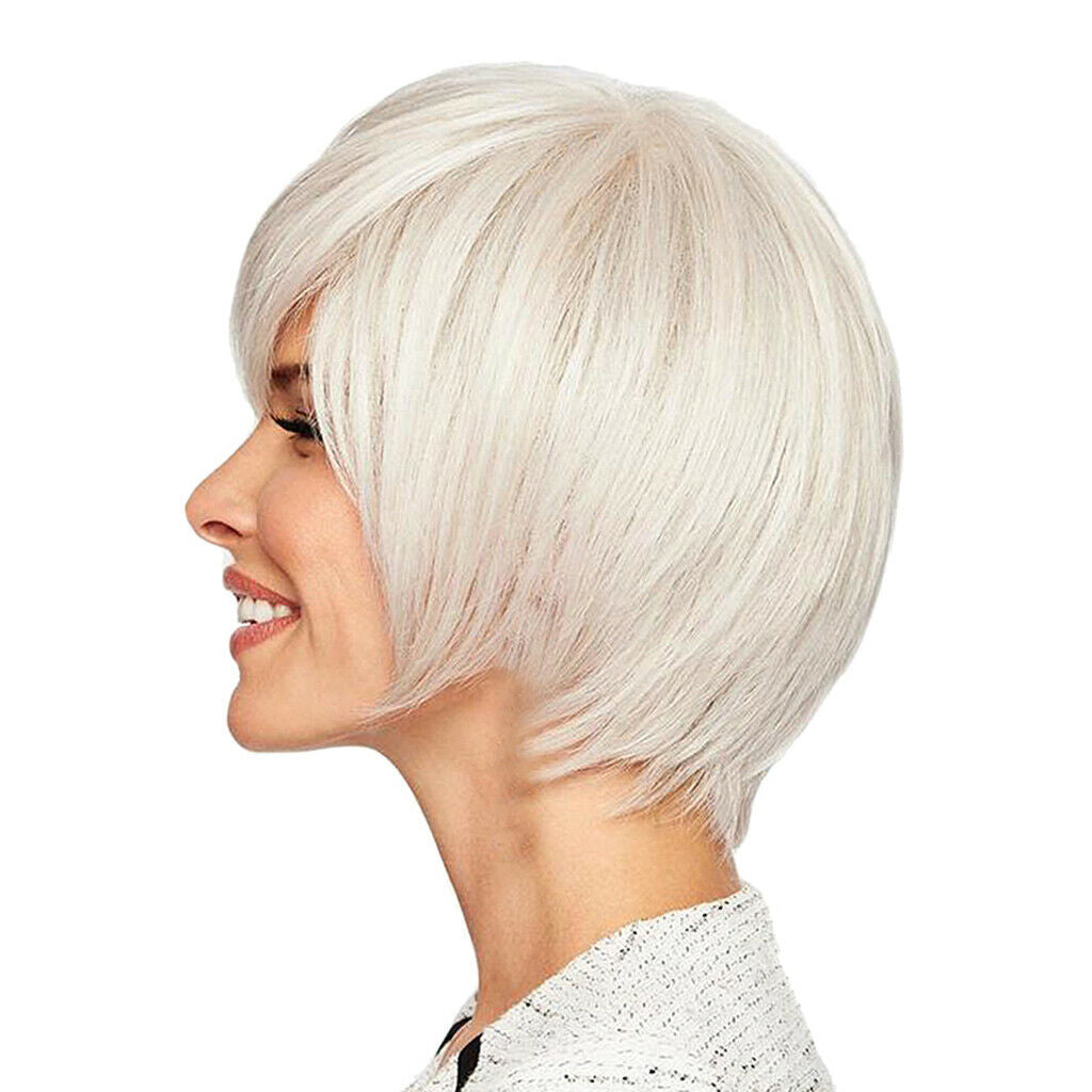 8 inch Short Straight Wigs Human Hair Pixie Cut Chic Wig for Women w/Bangs