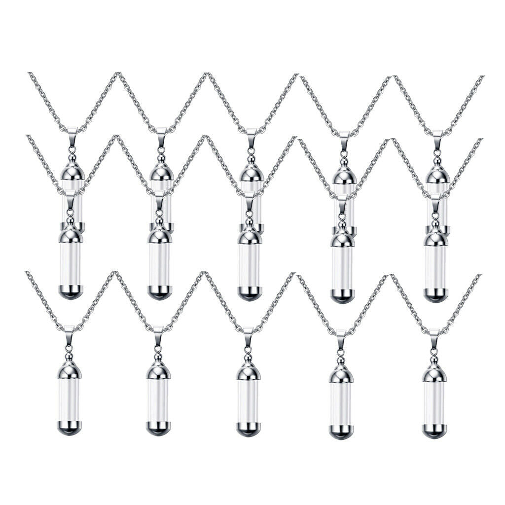 15pcs Steel Glass Tube Urn Ash Pendant Necklace for Ashes Hair Cremation