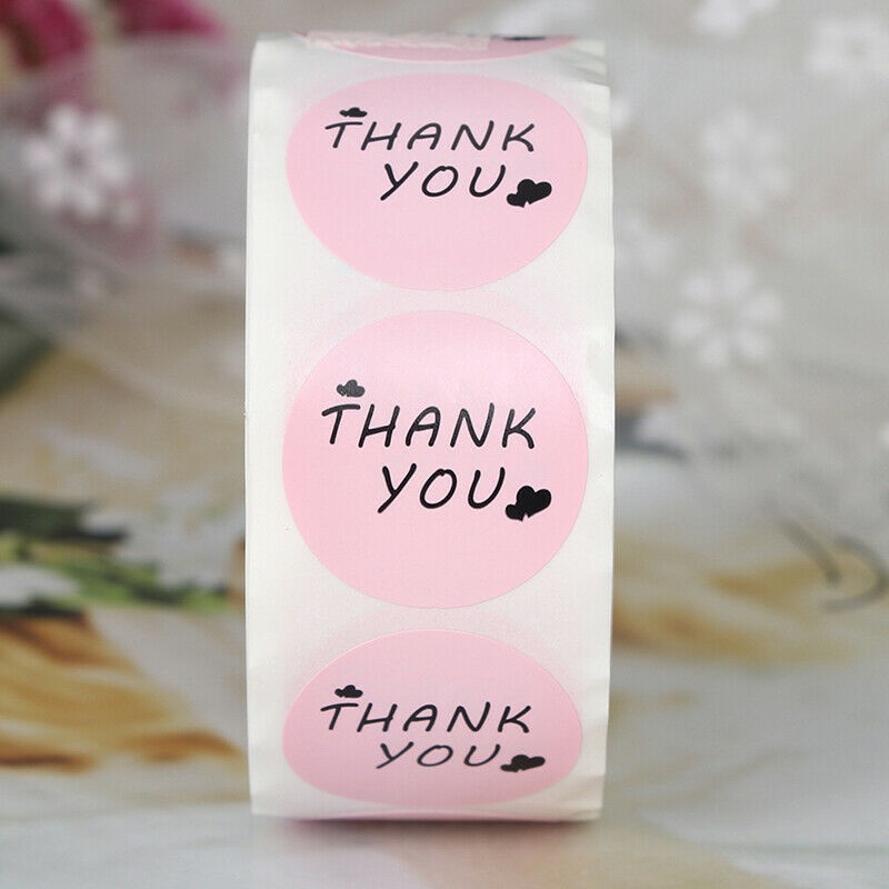 500pcs/roll Thank You Stickers 1inch Pink Stickers Party Favors Labe.l8