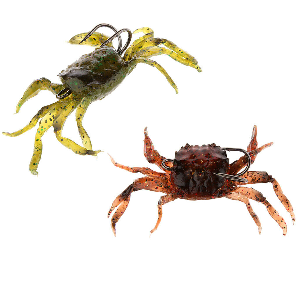 2Pcs Soft Crab Baits Lure Artificial With Hook Carp Fishing Lure Brown&Green
