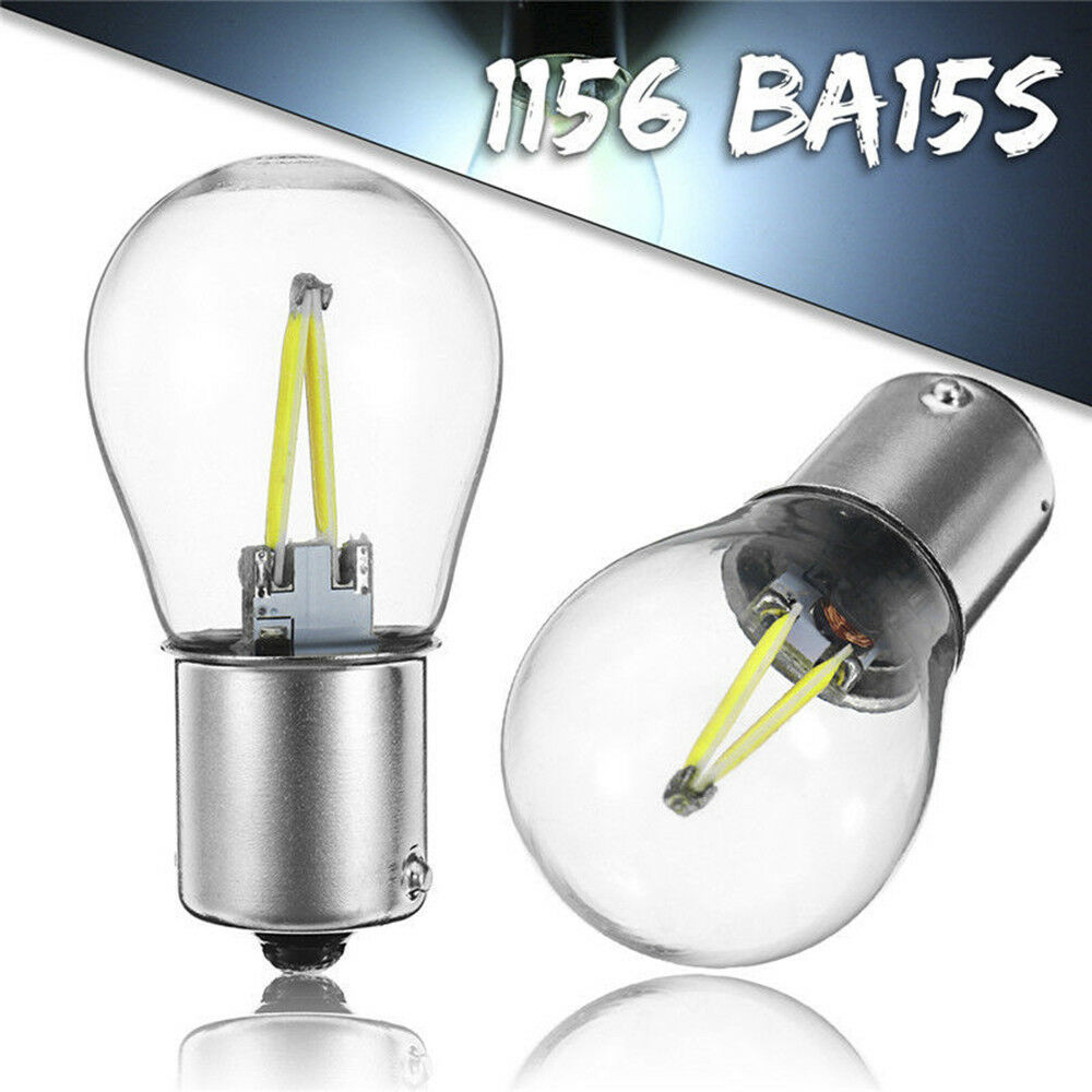 2x 12V P21W 1156 BA15S COB White LED Turn Signal Light Reverse Backup Lamp Bulb