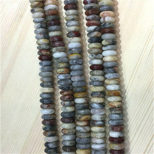 1 Strand 10x6mm Yellow&Gray Crazy Lace Agate Rondelle Abacus Beads 15.5" HH370