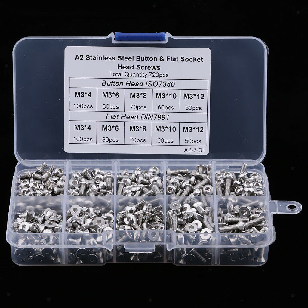 720pcs M3 3mm Alloy Steel Black Flat Head Allen Bolts Hollow Head Screws