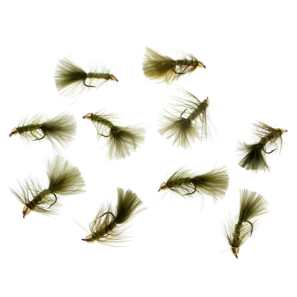 10pcs Simulation Bead Head Nymph Flies Olive Woolly Buggers Wet Flies 4.5cm