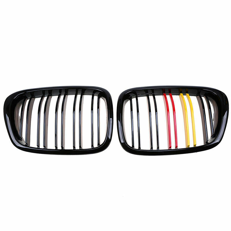 For BMW E39 5 Series 1997-2002 Pair Gloss Black Front Grille Grills Double Line
