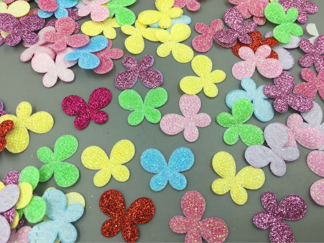 200pcs Mixed Plaid Sequins butterfly Felt Appliques crafts Sewing 25mm