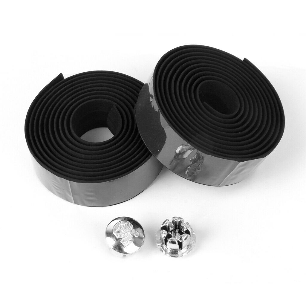 2pcs MTB Road Bike  Handlebar Tape Wrap +2 Bar Plug Black