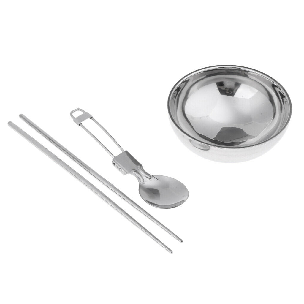 Outdoor Cutlery Set Stainless Steel Bowl Chopsticks Spoon Foldable Camping