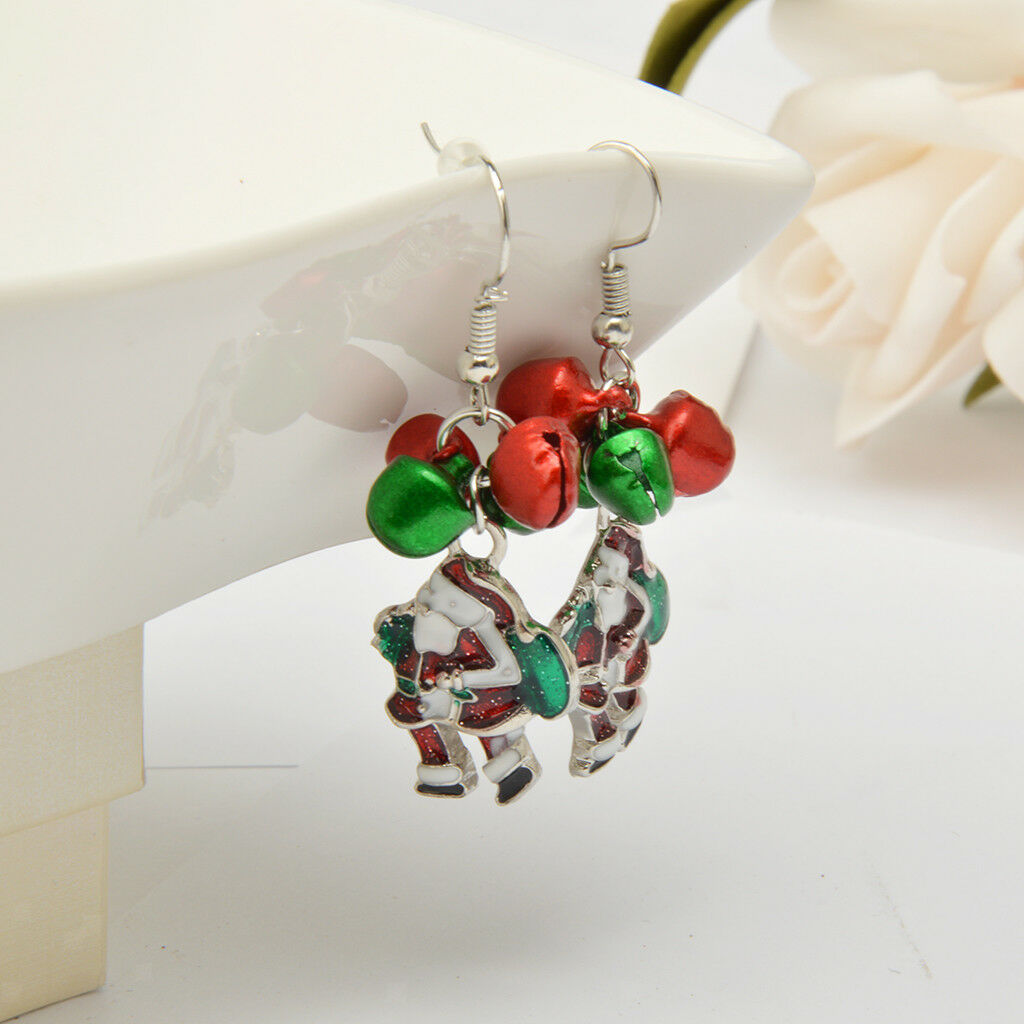 2 Pairs Novelty Christmas Gift Party Dangle Xmas Santa Bell Snowman Earrings
