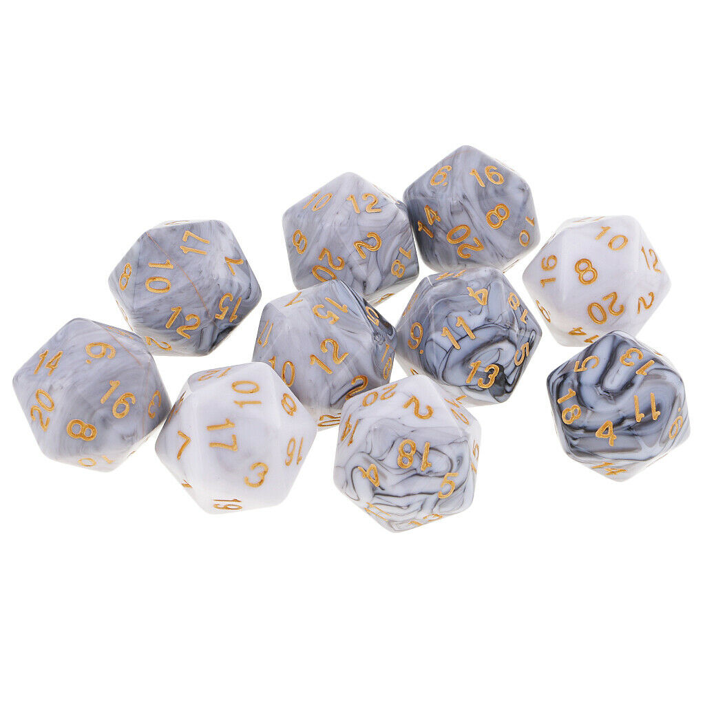 2X D20 Multi Side Dices for Roleplaying Game DND Game Math Teaching White Gray