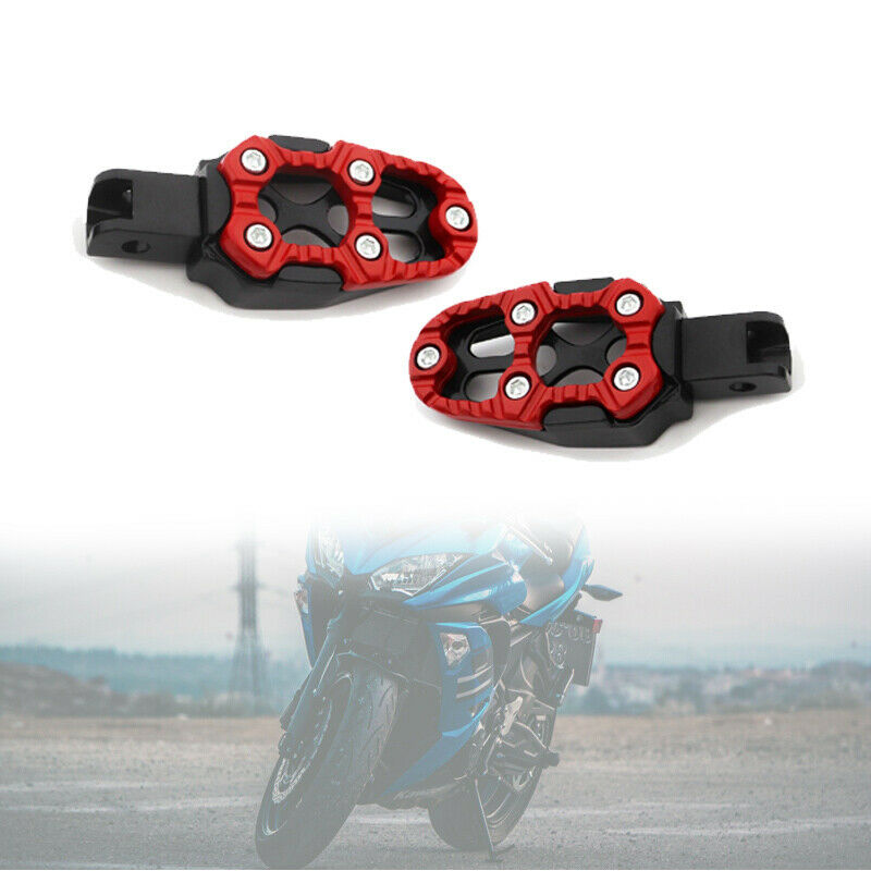 Motorcycle Aluminum Alloy Pedal Non-slip Backfoot Foot Pegs Red Belt Spring 8MM