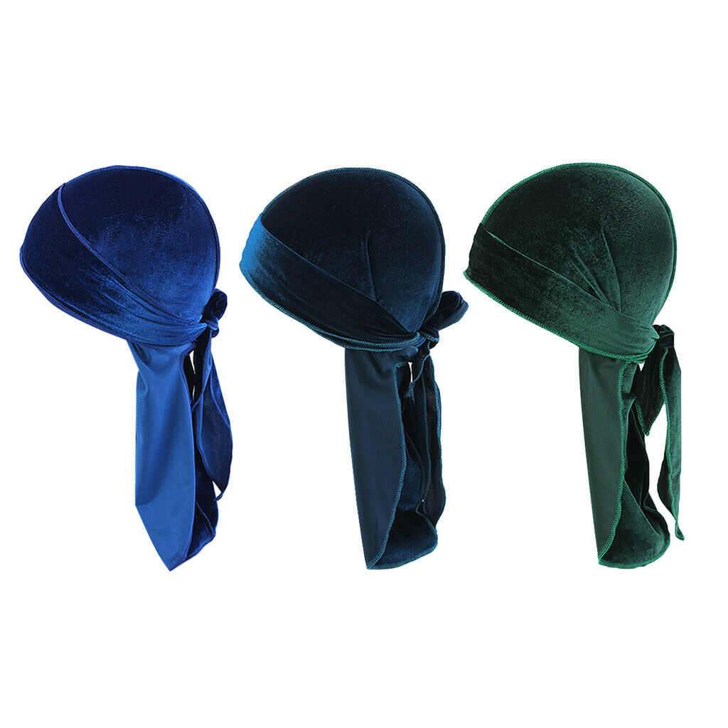 3x Women Mens Elegant Velvet Bandana Hat Long Tail Headwear Chemo Hats