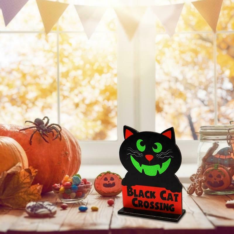 Balck Cat Crossing Halloween Wooden Desktop Ornaments Creative Decor for Home