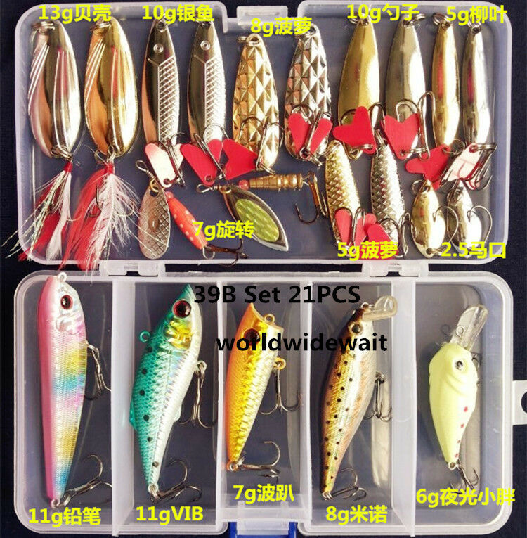 21PCS Simulate Fish Lures Hardbait Paillette Set With Plastic Box