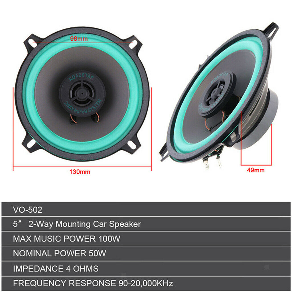 5 Inch 2 Way Car Coaxial Speaker Audio Loudspeaker Replacement 100W Durable
