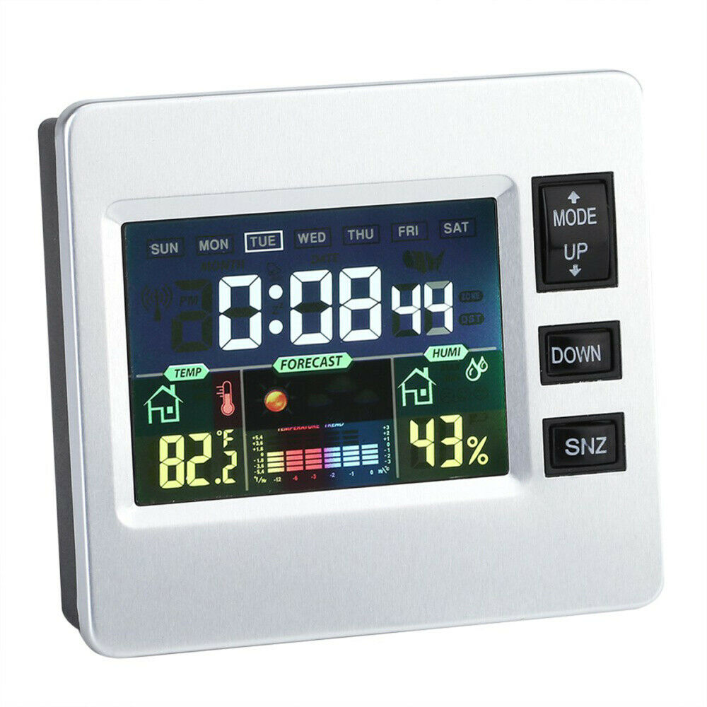 Voice Activated Digital Alarm Clock Snooze Weather Thermometer Color Display