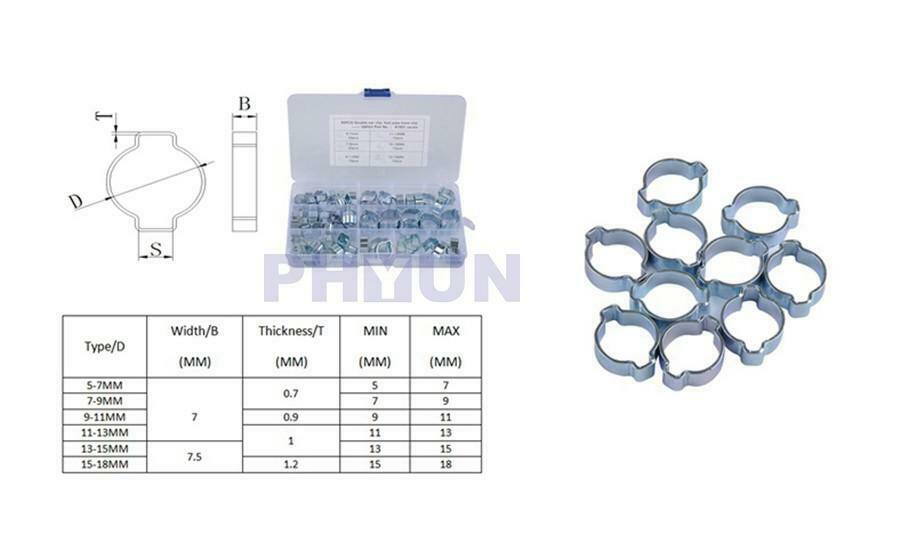 80PCS Double Ear Clamps O Clips Mikalor Water Fuel Air Hose 5-18MM 6 Sizes