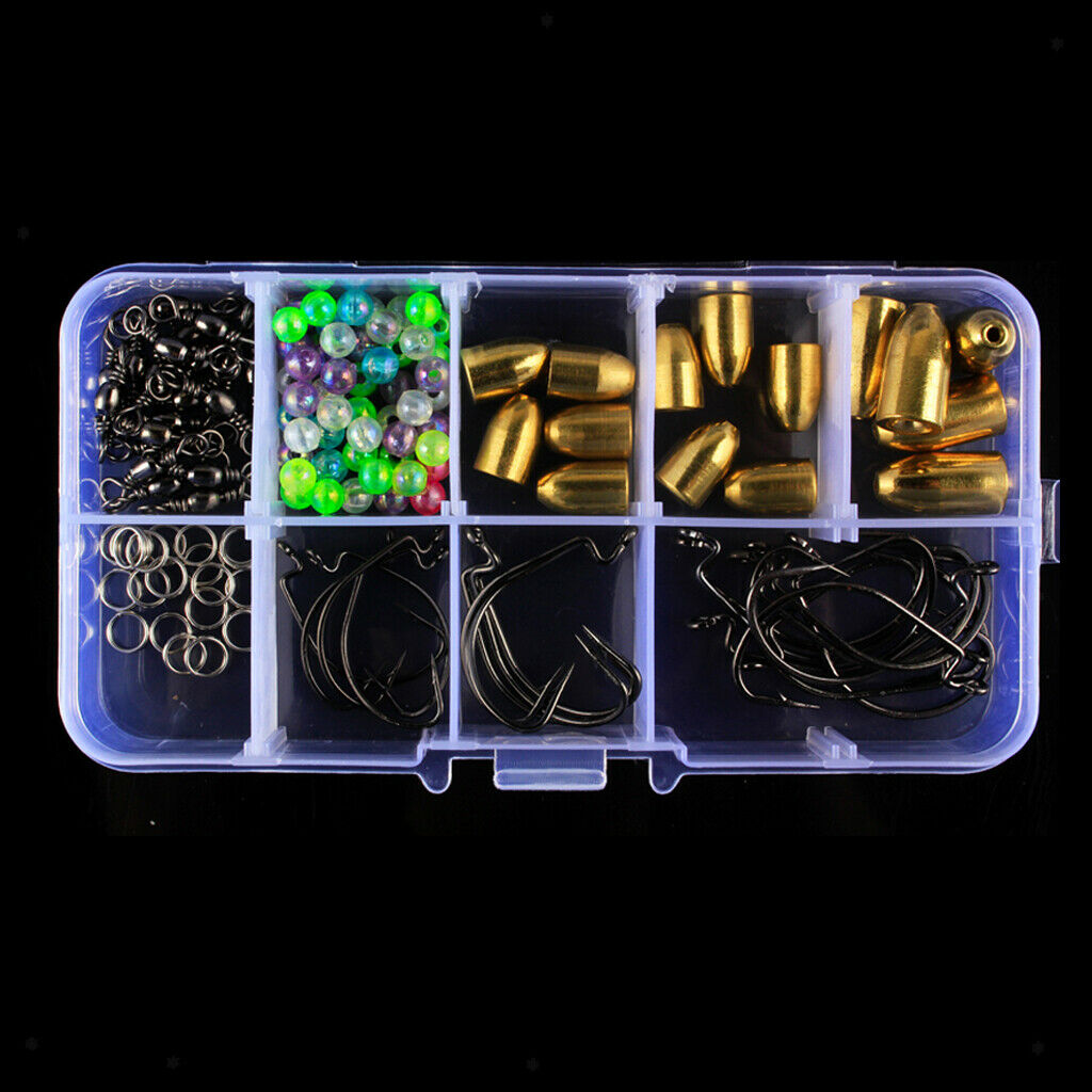 115pcs/box Carp Fishing Terminal Tackle Hooks Swivels Beads Brass Sinker Kit