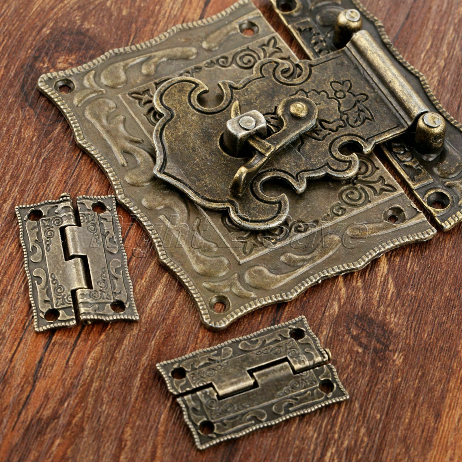 Retro Rectangle Carved Jewelry Box Chest Buckle Toggle Latch Hasp Hook & Hinges