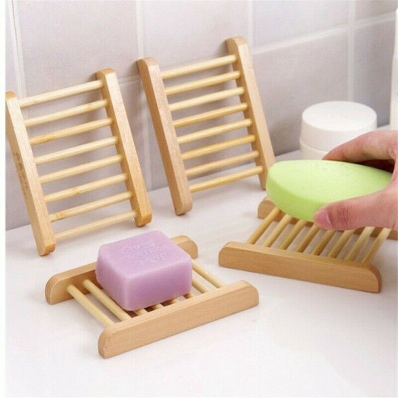 Natural Soap Rack Plate Box Wooden Bamboo Soap Dish Tray Holder Storage Holder