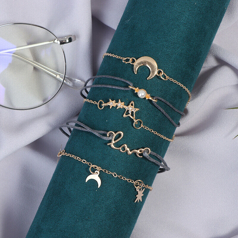 6Pcs/set Bohemian Star Moon Bracelets Bangles Women Wrist Chain Bracele.l8