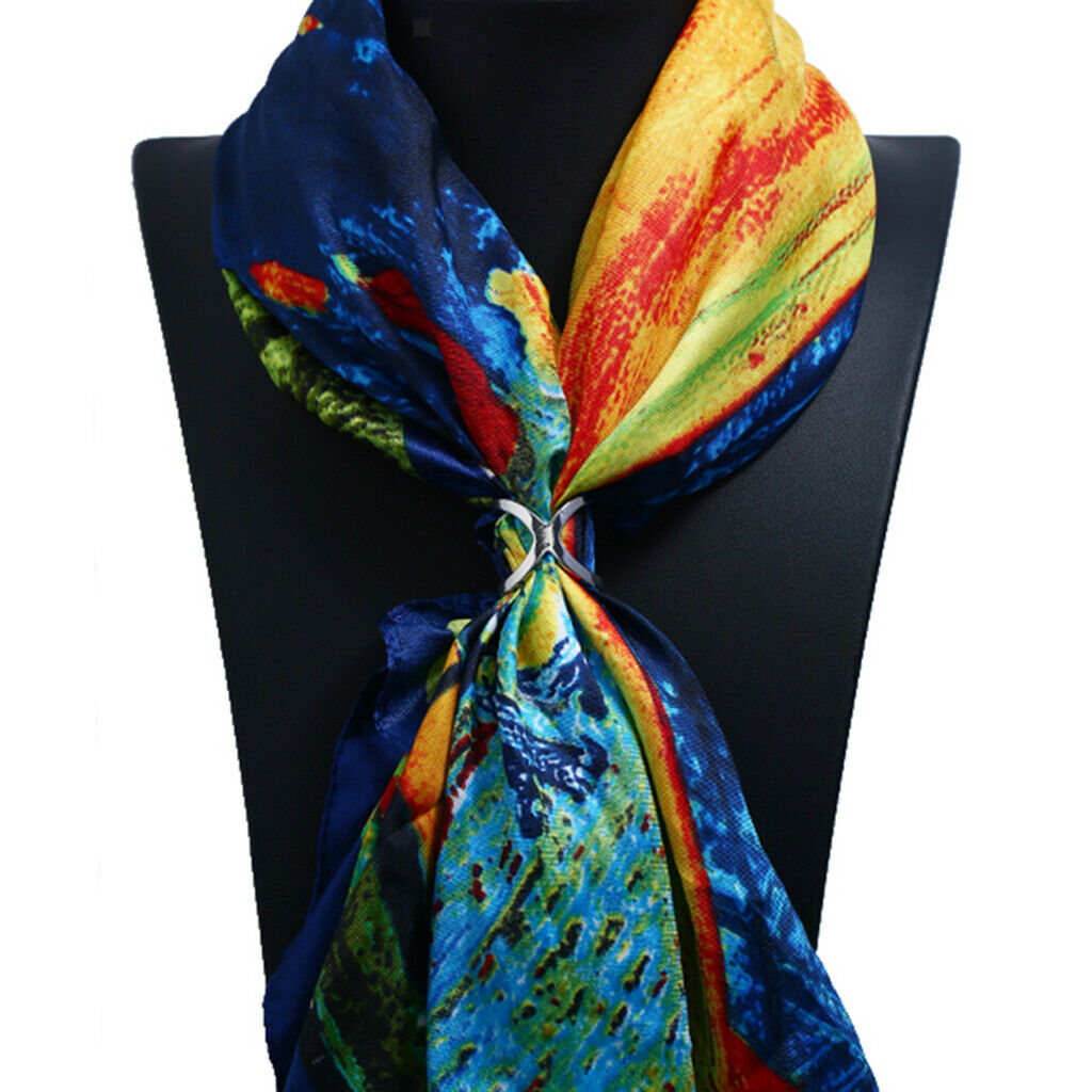 4 Piece Women Silk Chiffon Scarf Clip Ring Holder Wedding Party Cross Buckle