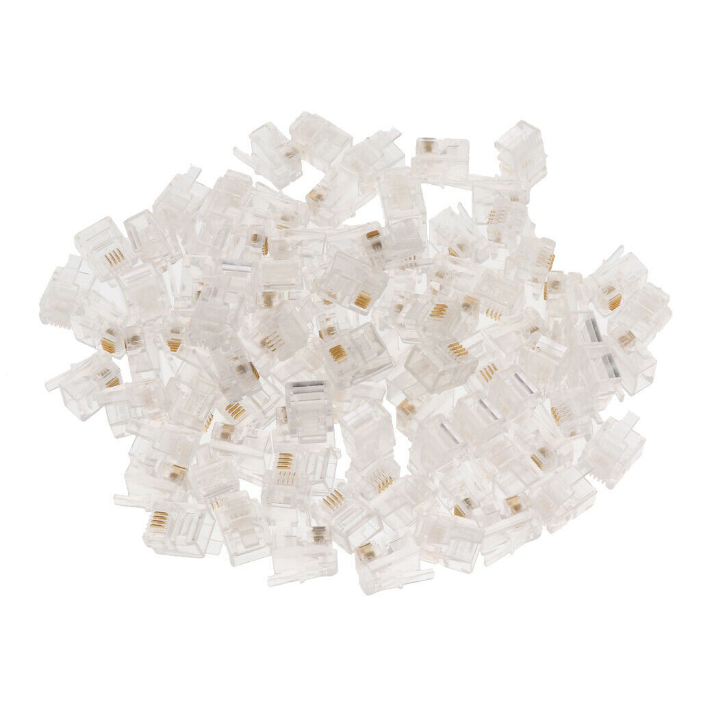 100Pcs/lot RJ11 6P4C Phone Crimp Plugs Connectors Ends for Telephone Fax