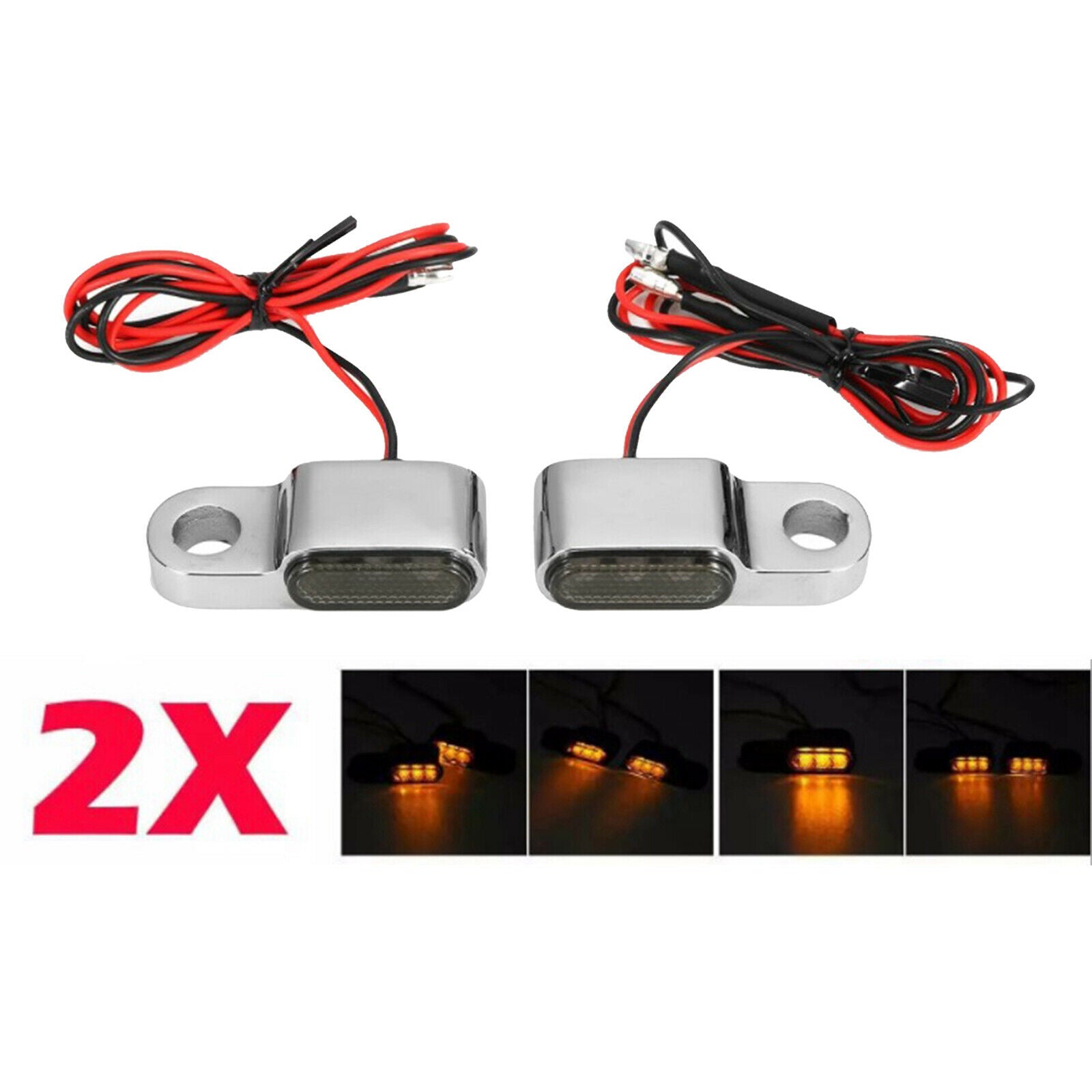 1pair Motorcycle LED Turn Signal Indicator Lights Amber For Cruiser Chorme