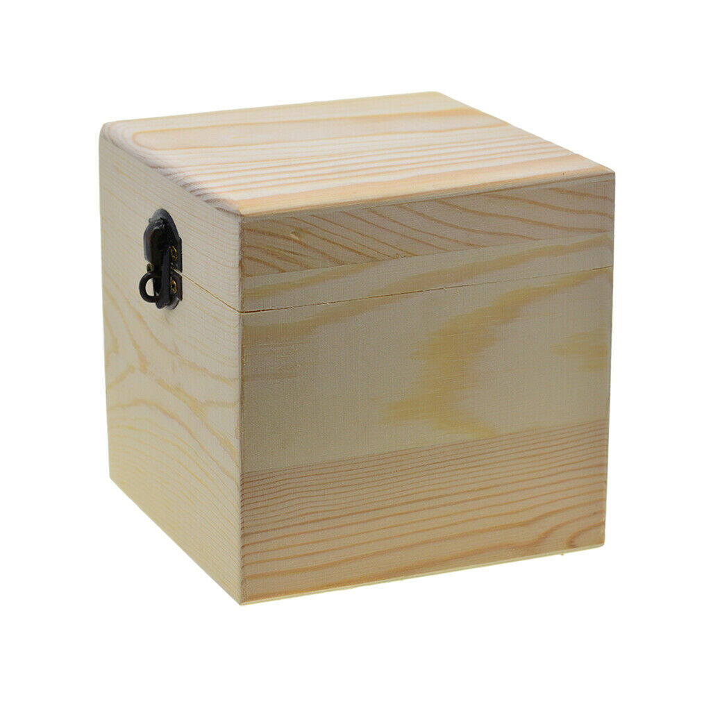 Plain Wooden Treasure Chest Wood Jewelry Storage Craft Box Square DIY